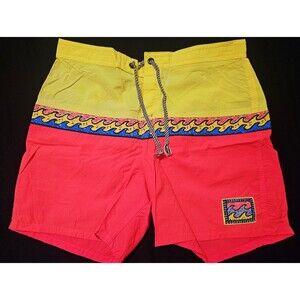 Vintage Billabong Neon Surf Swim Shorts | 80s 90s Color Block Boardshorts Rad